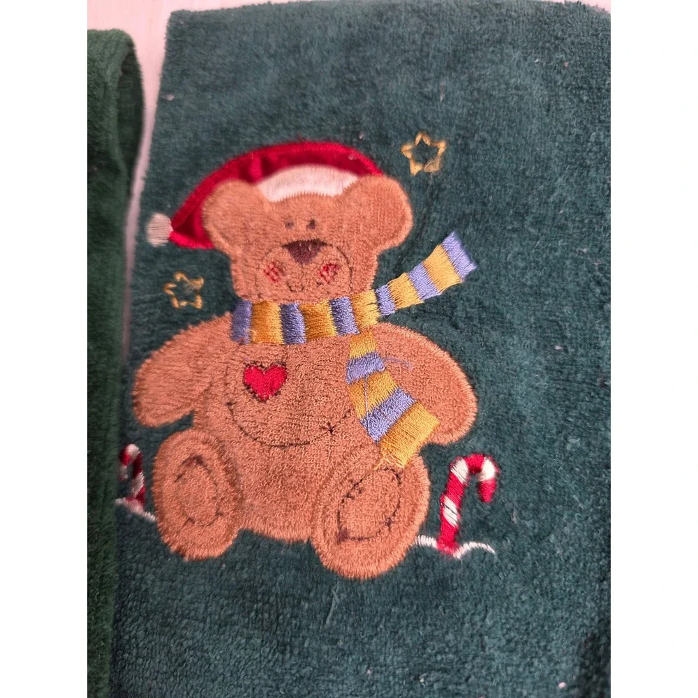 Saturday Knight Ltd Christmas Hand Towels Set of 3 Green Teddy Bear Stocking